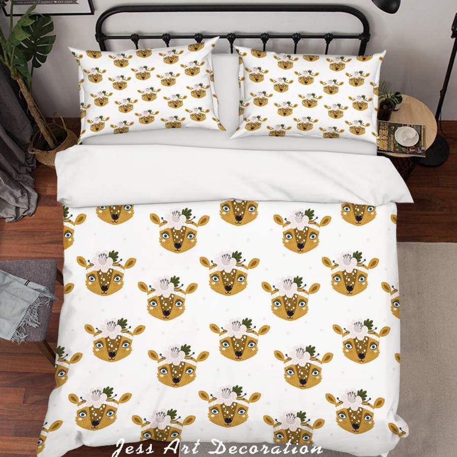 3D White Animal Deer Floral Quilt Cover Set Bedding Set Duvet Cover Pillowcases SF112