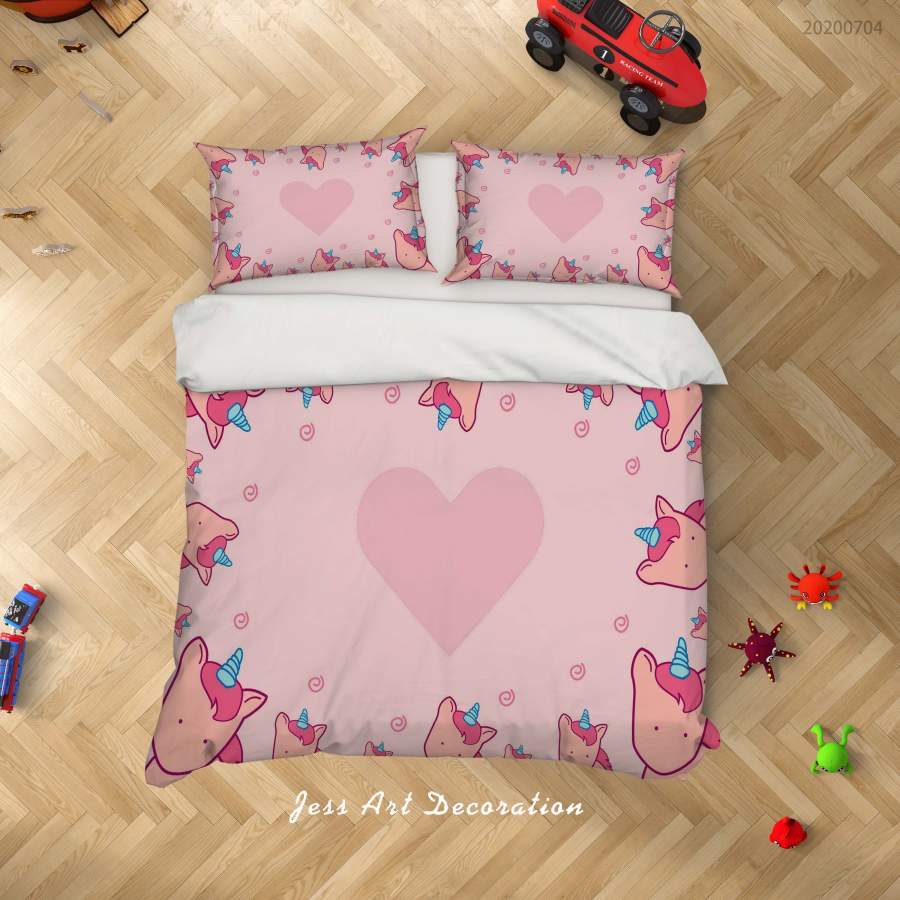 3D Pink Heart Unicorn Quilt Cover Set Bedding Set Duvet Cover Pillowcases SF15