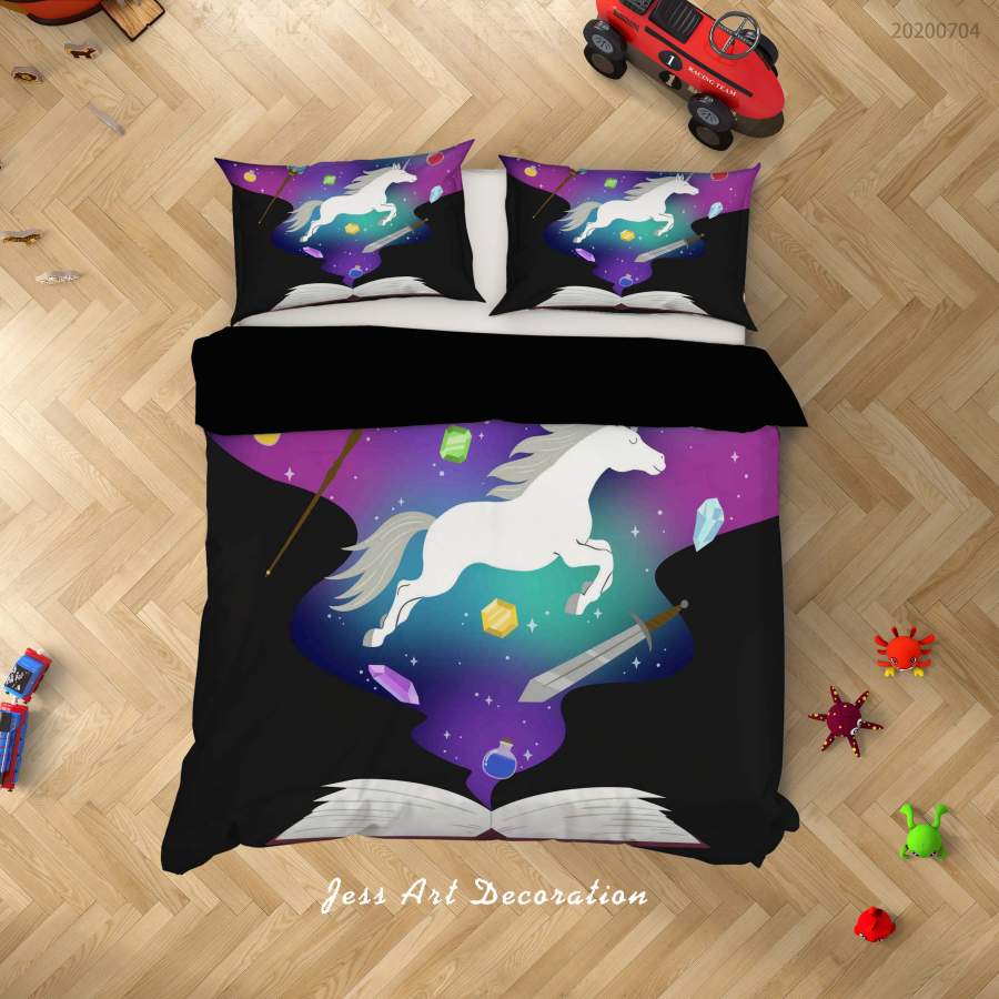 3D Books Unicorn Quilt Cover Set Bedding Set Duvet Cover Pillowcases SF171