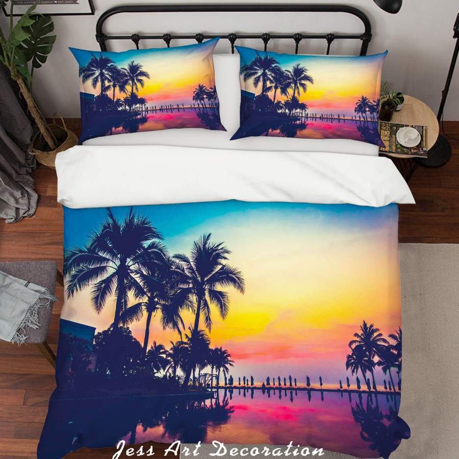 3D Sunset Tropical Coconut Tree Quilt Cover Set Bedding Set Duvet Cover Pillowcases SF74