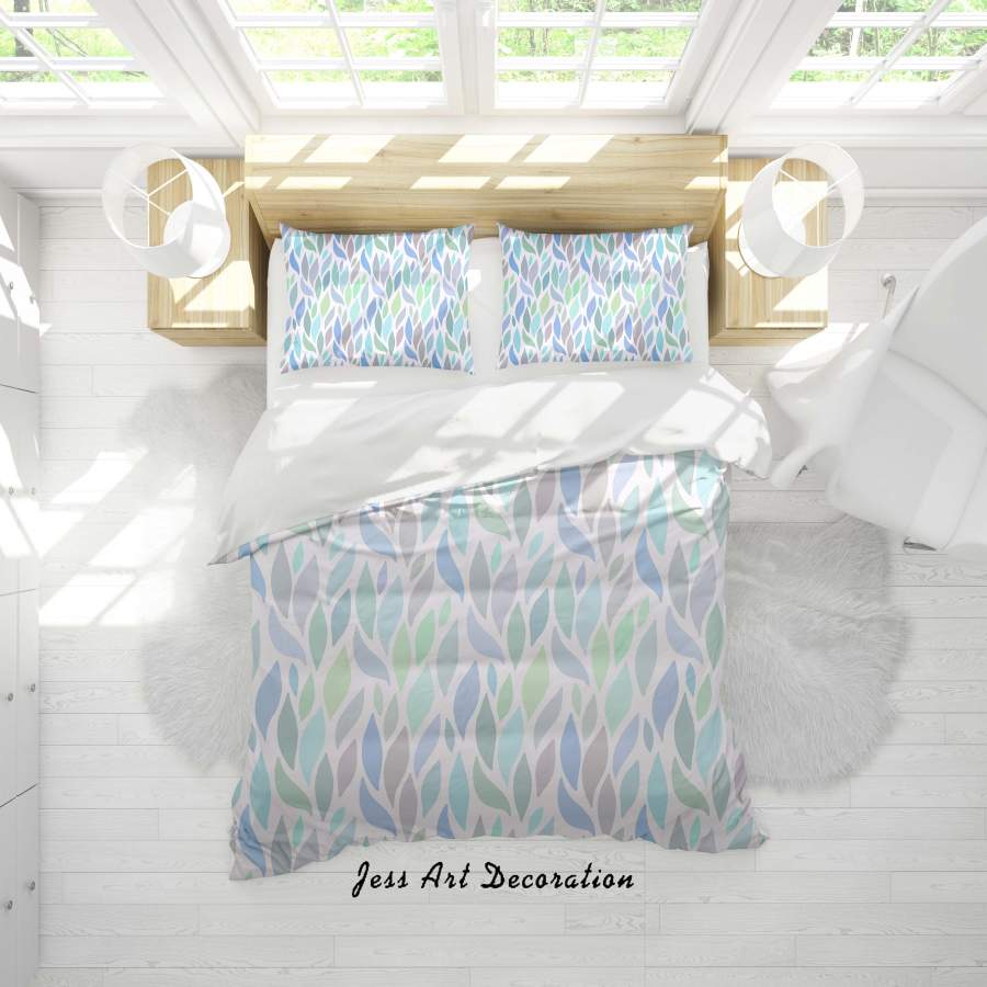 3D Blue Leaves Shape Quilt Cover Set Bedding Set Duvet Cover Pillowcases SF37