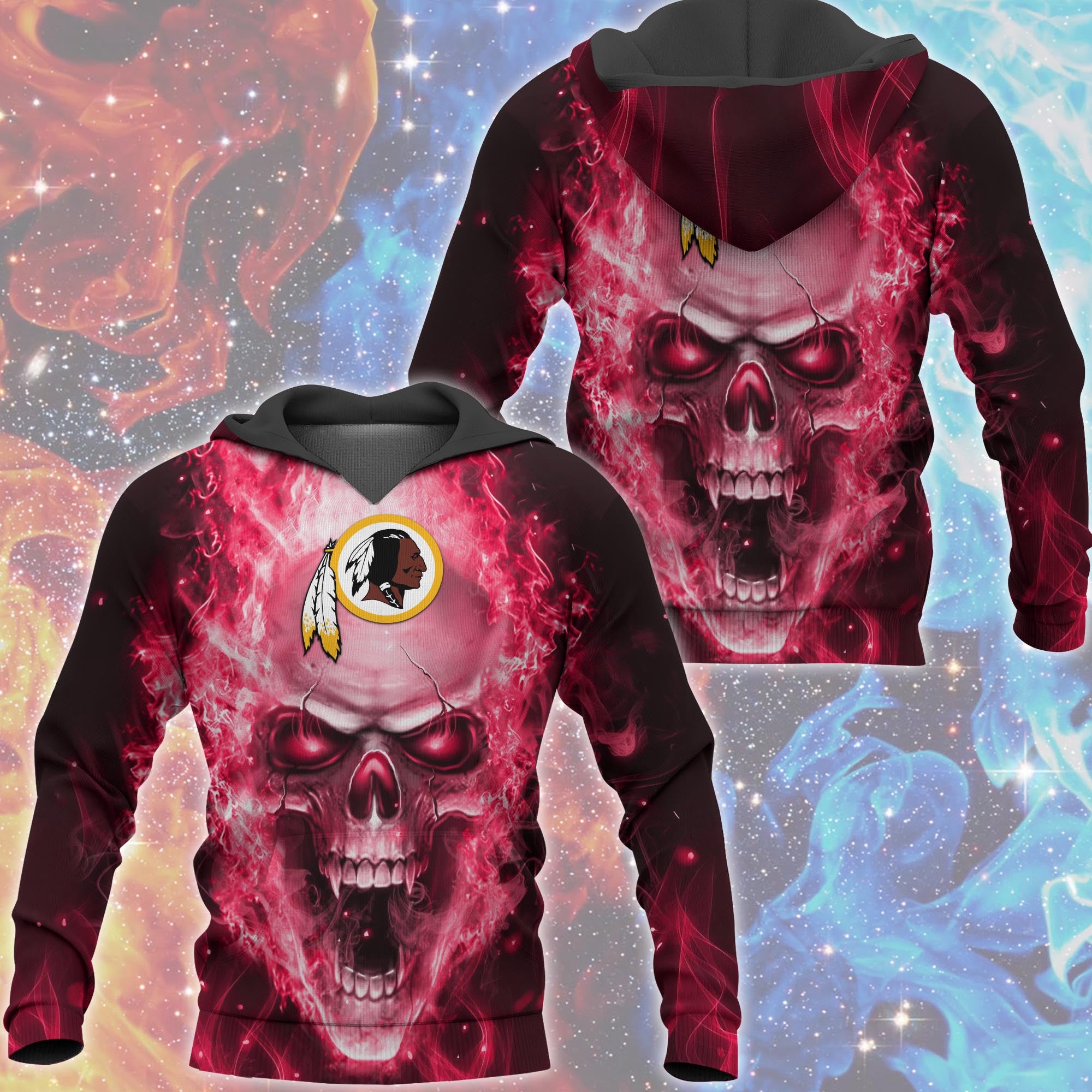 Washington Commanders Skull Hoodies 3D With Zipper, Pullover