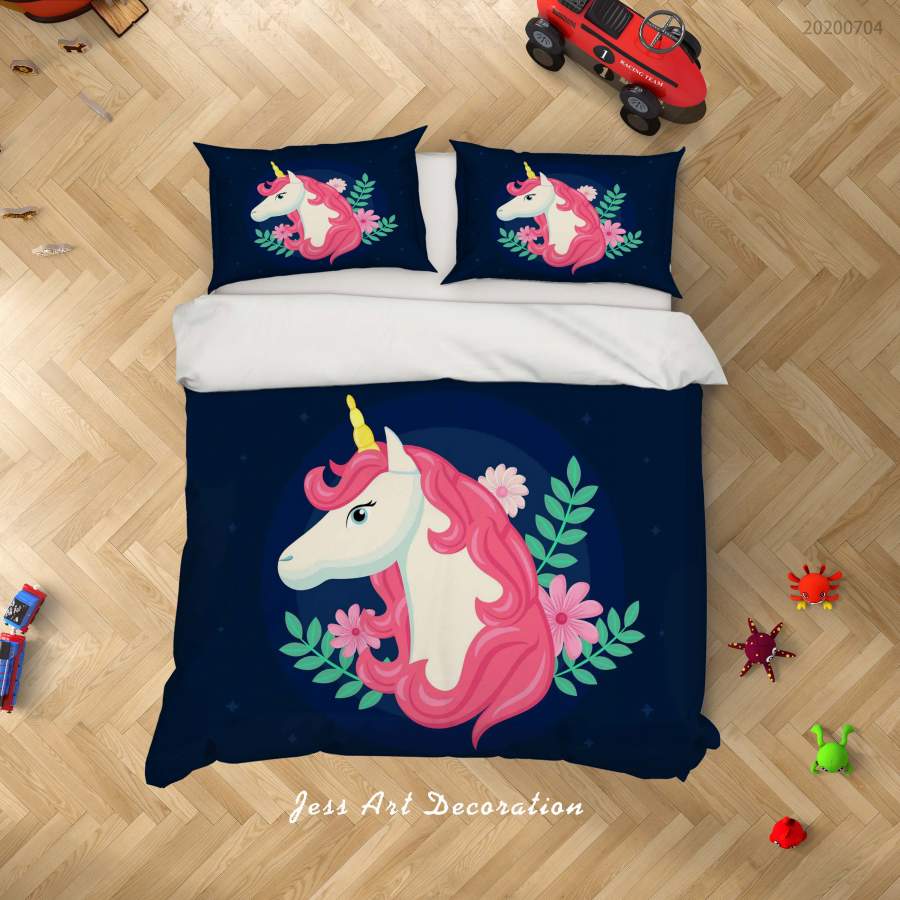 3D Floral Unicorn Quilt Cover Set Bedding Set Duvet Cover Pillowcases SF225