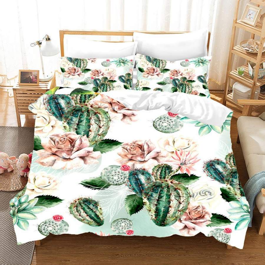 3D Pink Floral Succulents Quilt Cover Set Bedding Set Pillowcases 96