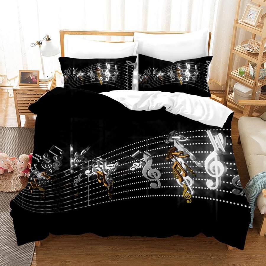 3D Black Stave Music Note Quilt Cover Set Bedding Set Pillowcases 111