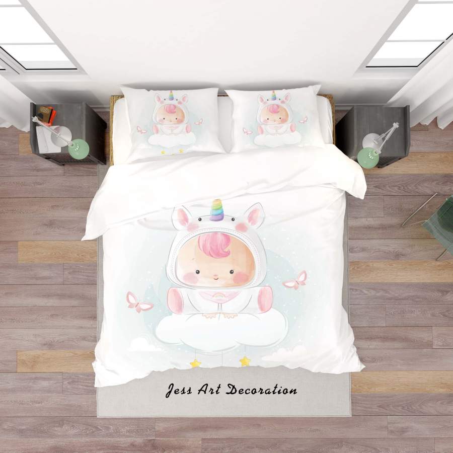 3D White Unicorn Quilt Cover Set Bedding Set Duvet Cover Pillowcases SF141