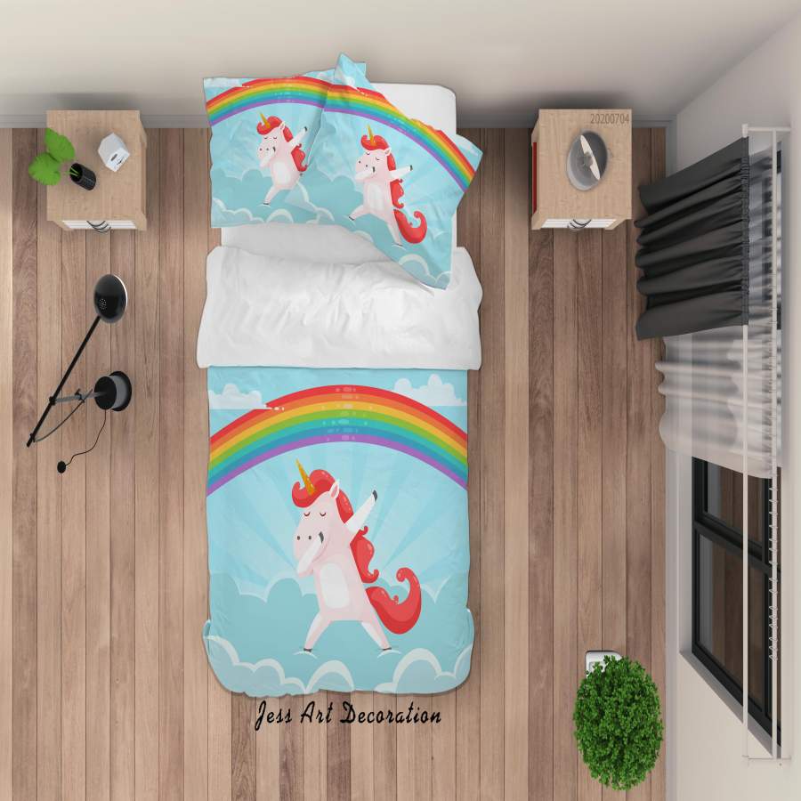 3D Rainbow Unicorn Quilt Cover Set Bedding Set Duvet Cover Pillowcases SF155