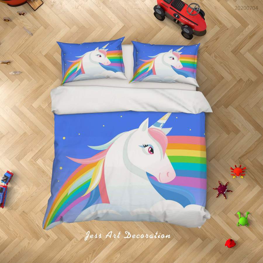 3D Blue Rainbow Unicorn Quilt Cover Set Bedding Set Duvet Cover Pillowcases SF181