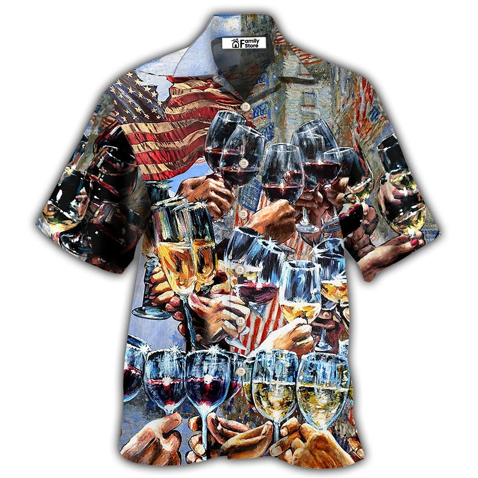 Wine Cheers Independence Day – Hawaiian Shirt