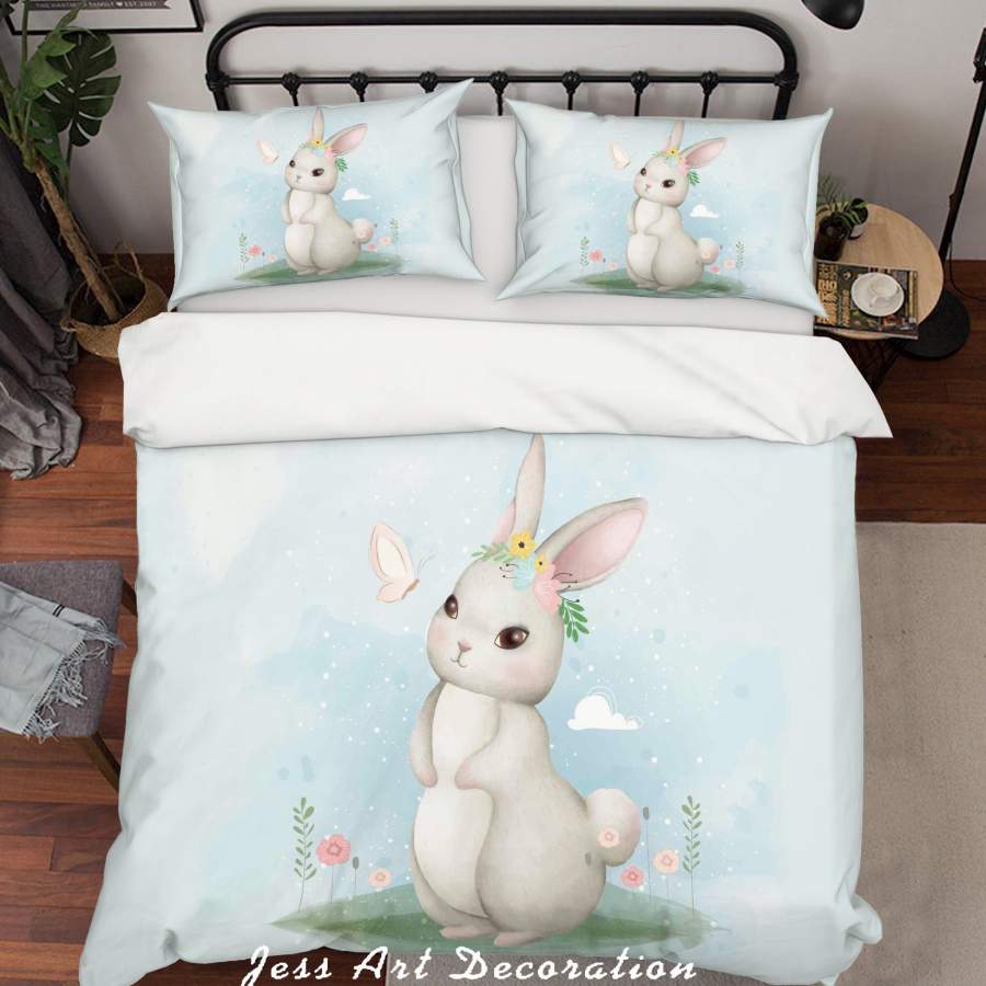 3D Blue Rabbbit Quilt Cover Set Bedding Set Duvet Cover Pillowcases SF09