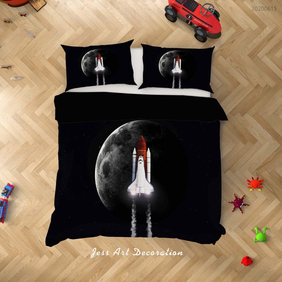 3D Black Planet Rocket Quilt Cover Set Bedding Set Duvet Cover Pillowcases SF77