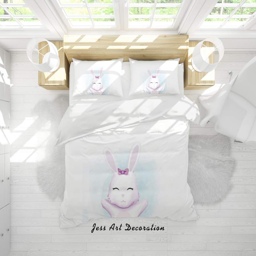 3D White Rabbit Quilt Cover Set Bedding Set Duvet Cover Pillowcases SF33