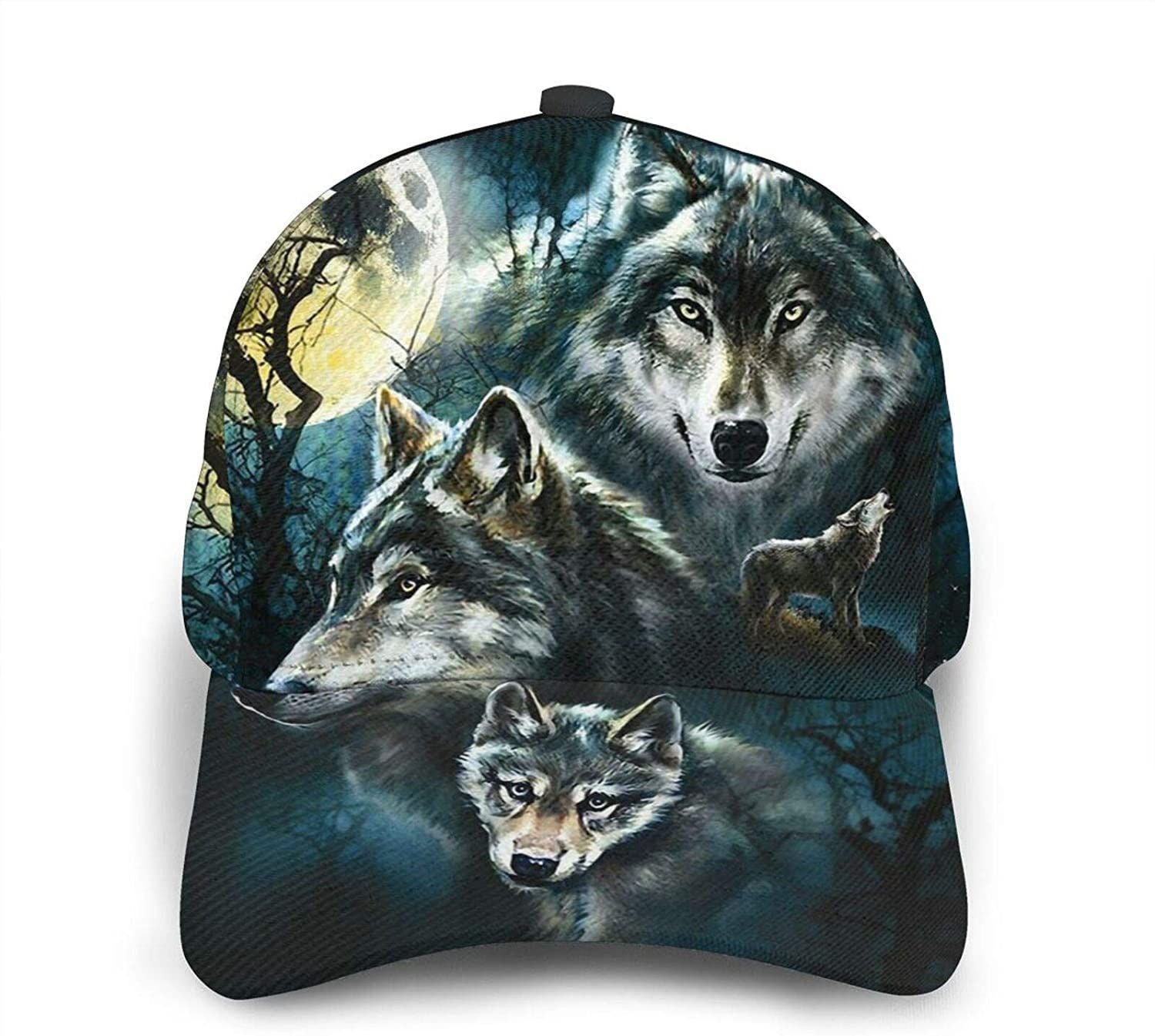 Wolf Print Classic Baseball 3D Cap Adjustable Twill Sports Dad Hats For Unisex – Pn212053Pa