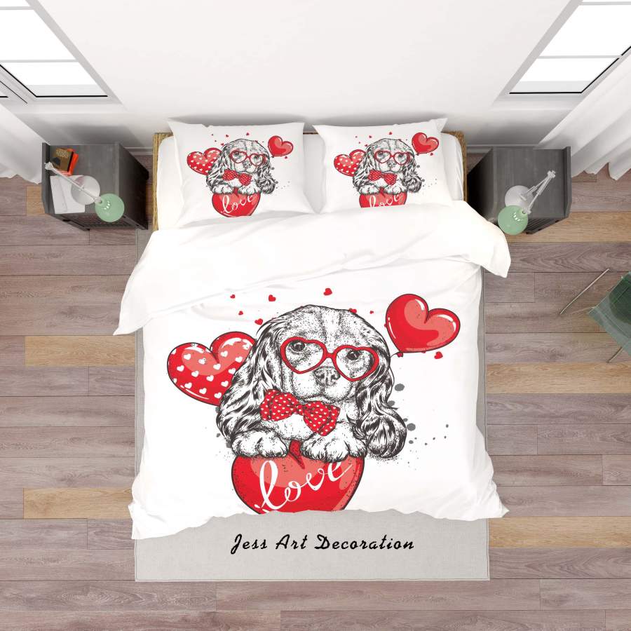 3D White Red Dog Balloon Quilt Cover Set Bedding Set Duvet Cover Pillowcases SF160