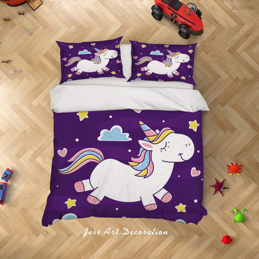 3D Purple Unicorn Quilt Cover Set Bedding Set Duvet Cover Pillowcases SF191