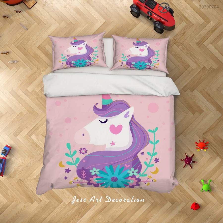 3D Pink Floral Unicorn Quilt Cover Set Bedding Set Duvet Cover Pillowcases SF238