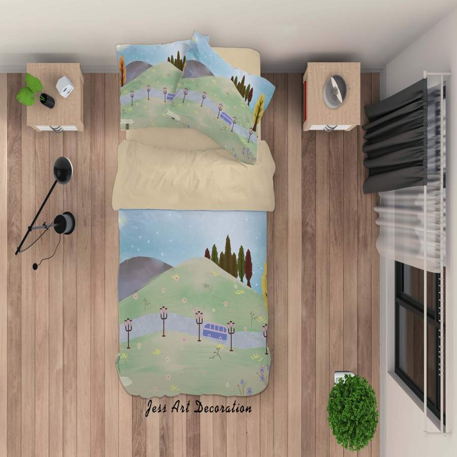 3D Mountain Car Tree Painting Quilt Cover Set Bedding Set Duvet Cover Pillowcases A416 LQH