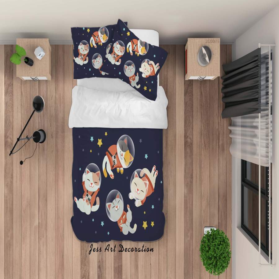 3D Cat Kitty Star Quilt Cover Set Bedding Set Duvet Cover Pillowcases SF14