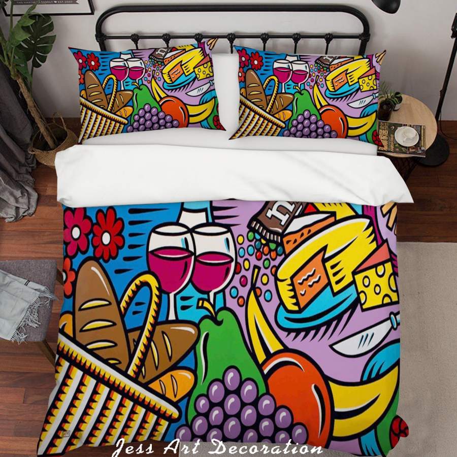 3D Burton Morris Still Life With Bread And Wine Quilt Cover Set Bedding Set Duvet Cover Pillowcases  ZY D41