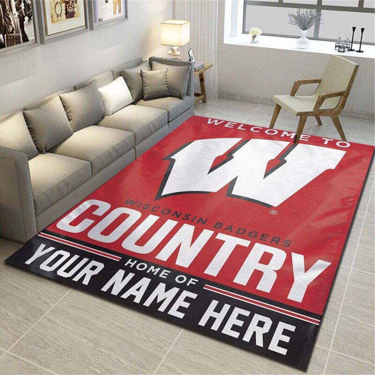 Wisconsin Badgers Personalized Area Rugs, Team Living Room Bedroom Carpet, Customized Man Cave Floor Mat