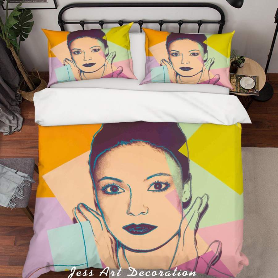 3D Andy Warhol Colorized Lady Green Yellow Quilt Cover Set Bedding Set Duvet Cover Pillowcases  ZY D17