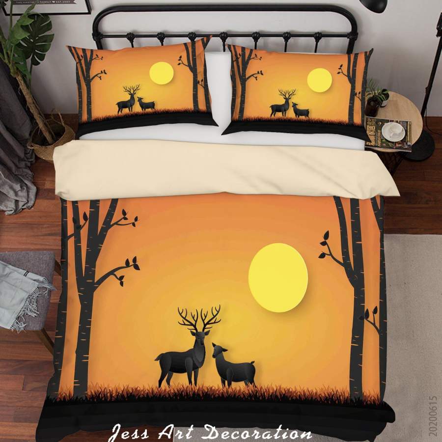 3D Golden Moon Trees Elk Quilt Cover Set Bedding Set Duvet Cover Pillowcases SF08