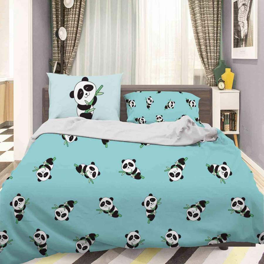 3D Blue Panda Quilt Cover Set Bedding Set Pillowcases 63