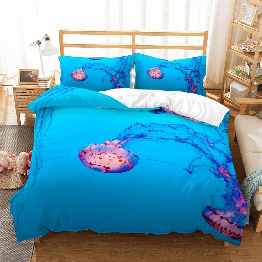 3D Blue Seabed Jellyfish Quilt Cover Set Bedding Set Duvet Cover Pillowcases SF62