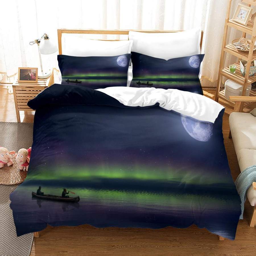 3D Moon Boat Aurora Quilt Cover Set Bedding Set Duvet Cover Pillowcases SF26