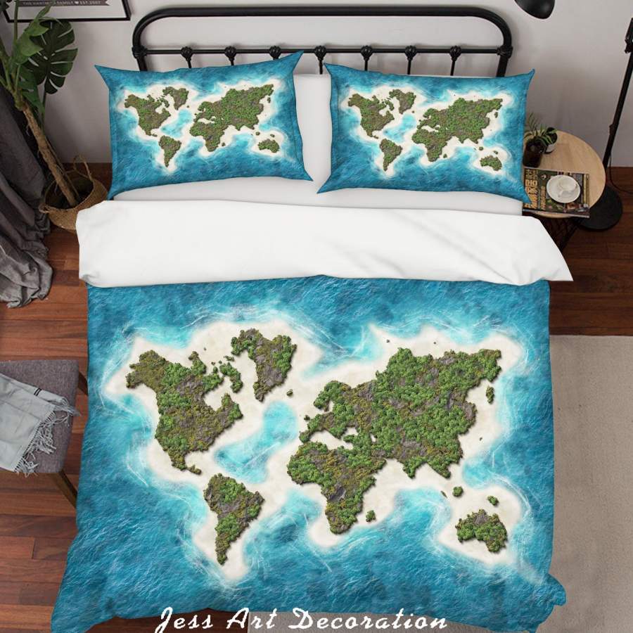 3D World Map Blue Quilt Cover Set Bedding Set Duvet Cover Pillowcases A002 LQH