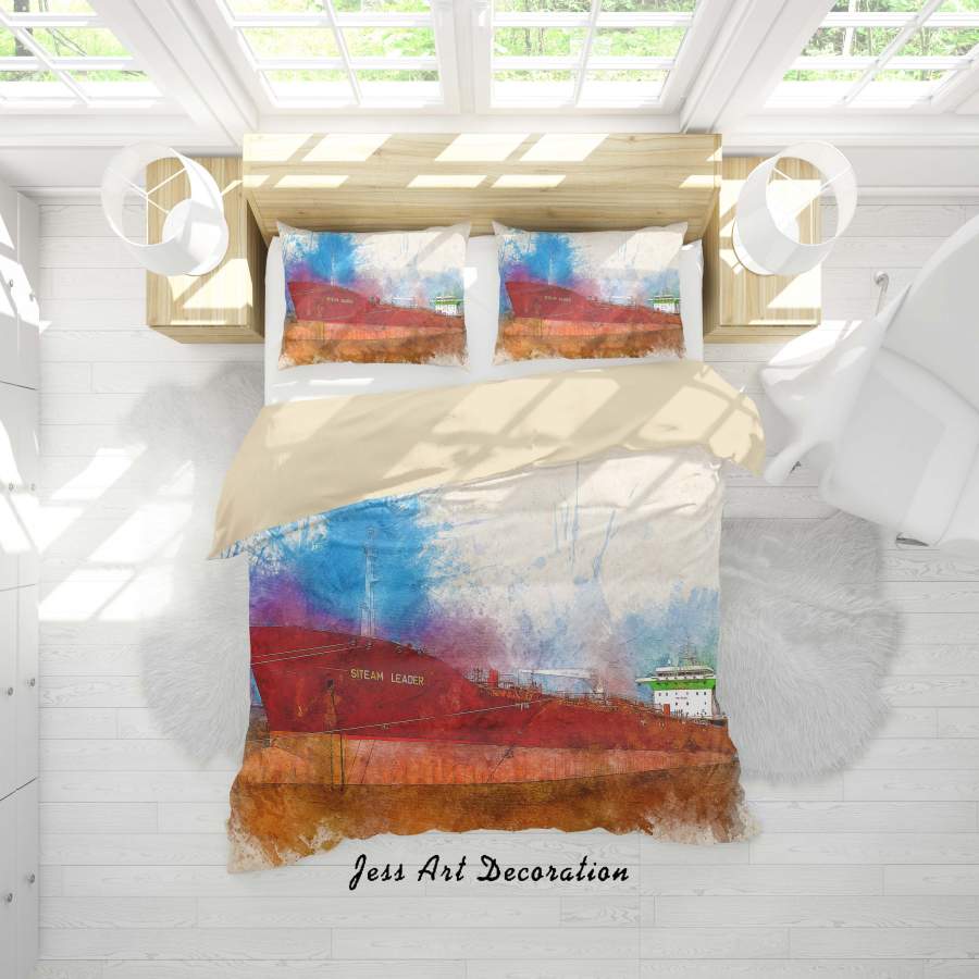 3D Ship Oil Painting Quilt Cover Set Bedding Set Duvet Cover Pillowcases A151 LQH