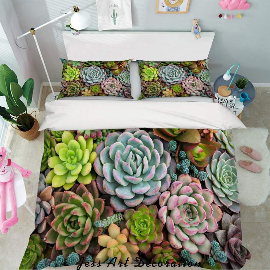 3D Green Succulents Quilt Cover Set Bedding Set Pillowcases 50