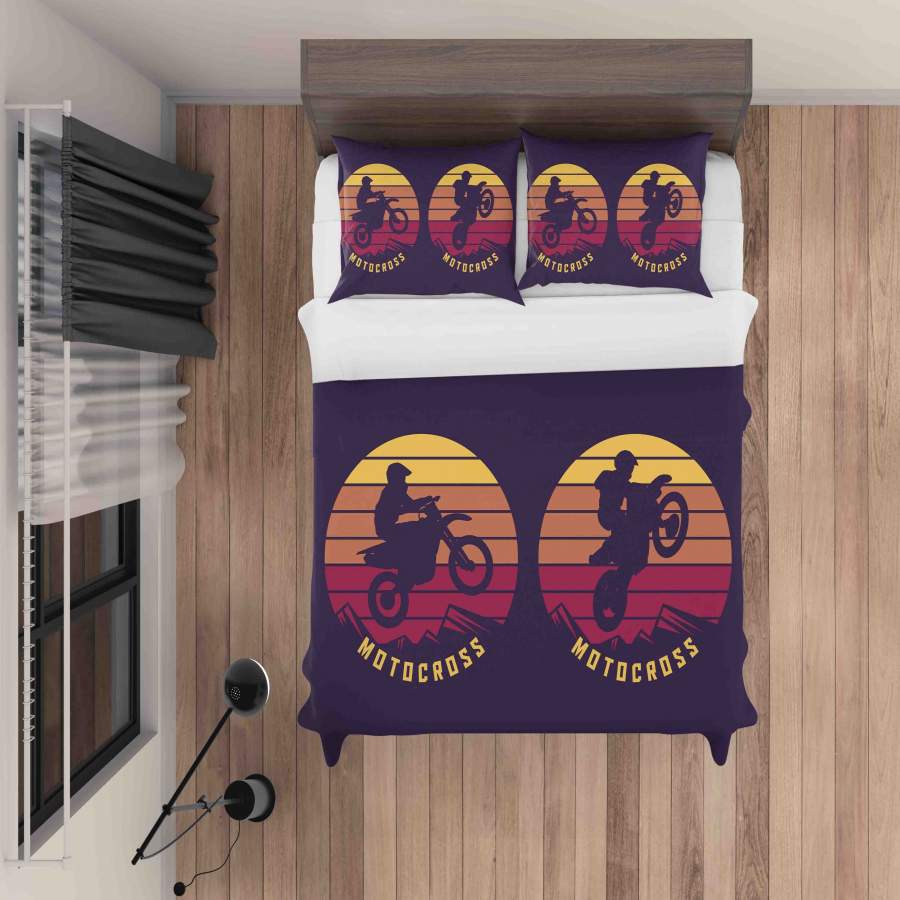 3D Motocross Orange Quilt Cover Set Bedding Set Pillowcases LQH A035