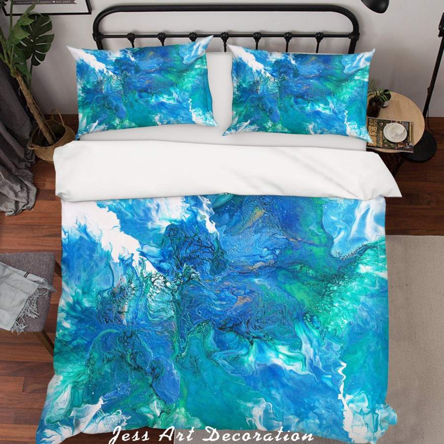 3D Blue Watercolor Quilt Cover Set Bedding Set Pillowcases SF44