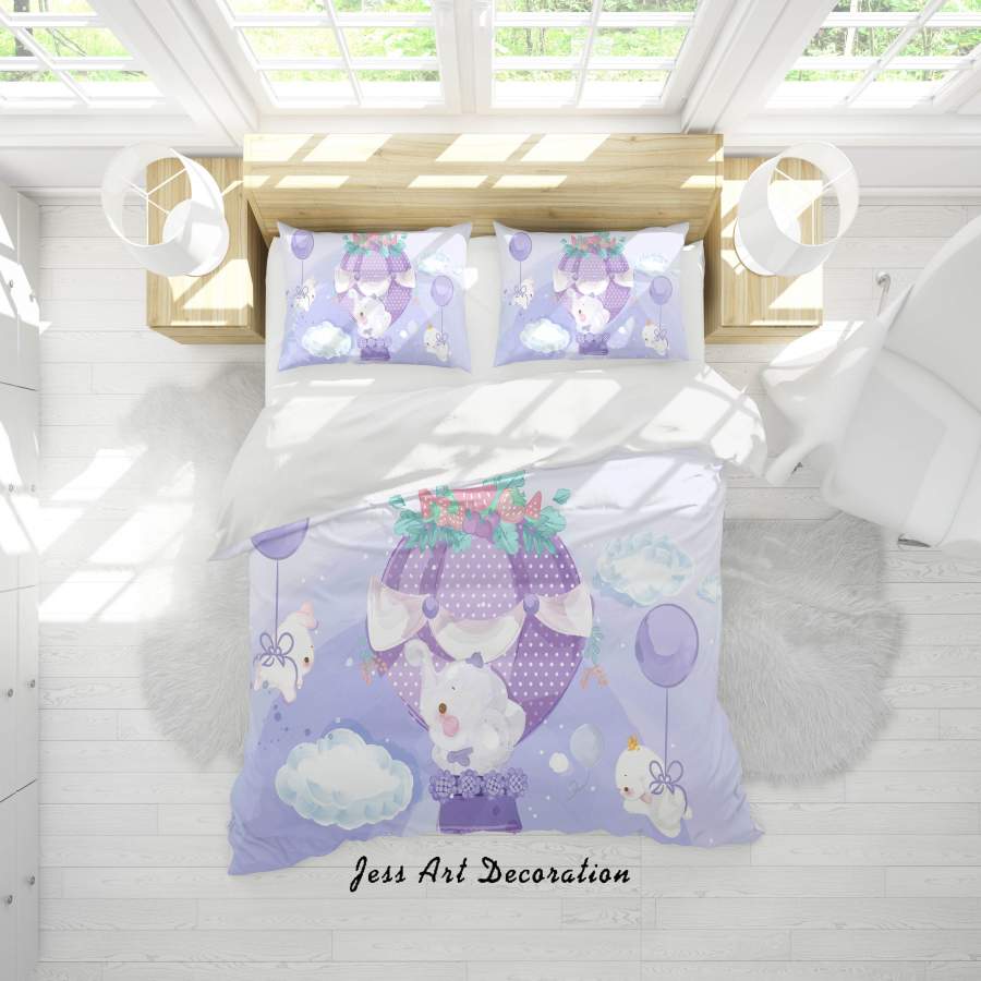 3D Cartoon Purple Animal Hot Air Balloon Quilt Cover Set Bedding Set Duvet Cover Pillowcases A335 LQH