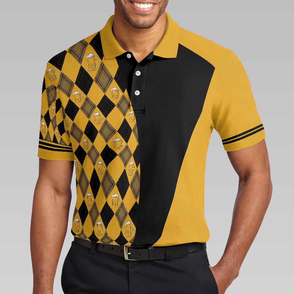 Argyle Pattern Golf Polo Shirt For Male Golfers