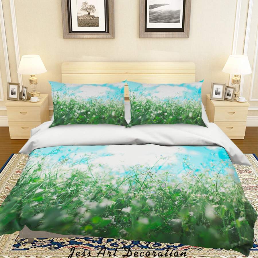 3D Blue Sky Green Grass Quilt Cover Set Bedding Set Duvet Cover Pillowcases LQH A62