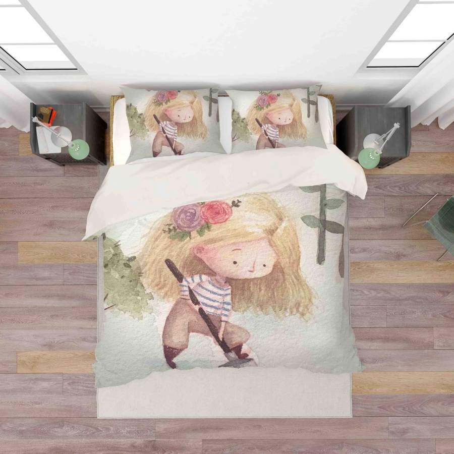 3D Watercolor Girl Quilt Cover Set Bedding Set Duvet Cover Pillowcases SF065