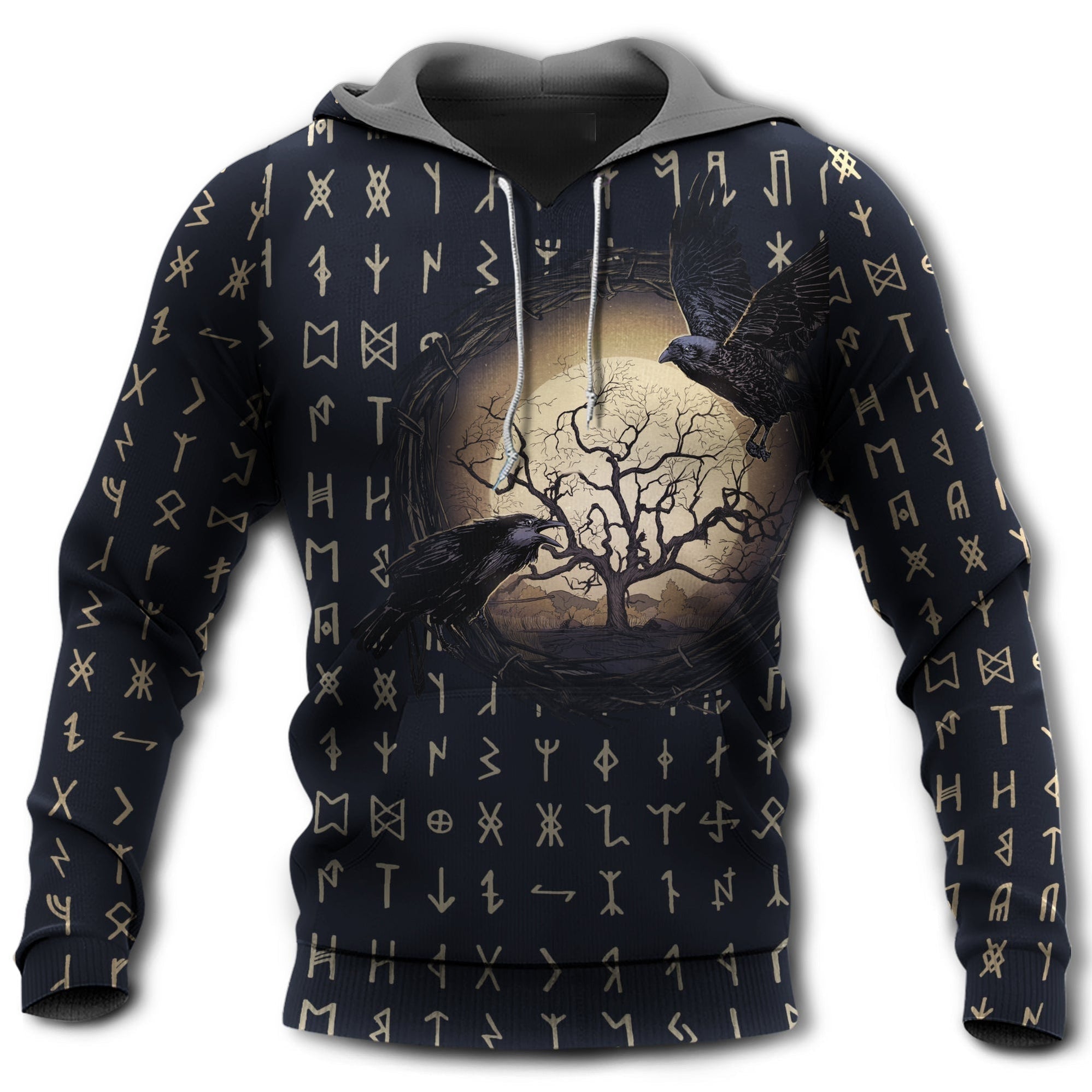 Viking The Raven Of Odin Wolf Under The Moon – Hoodie