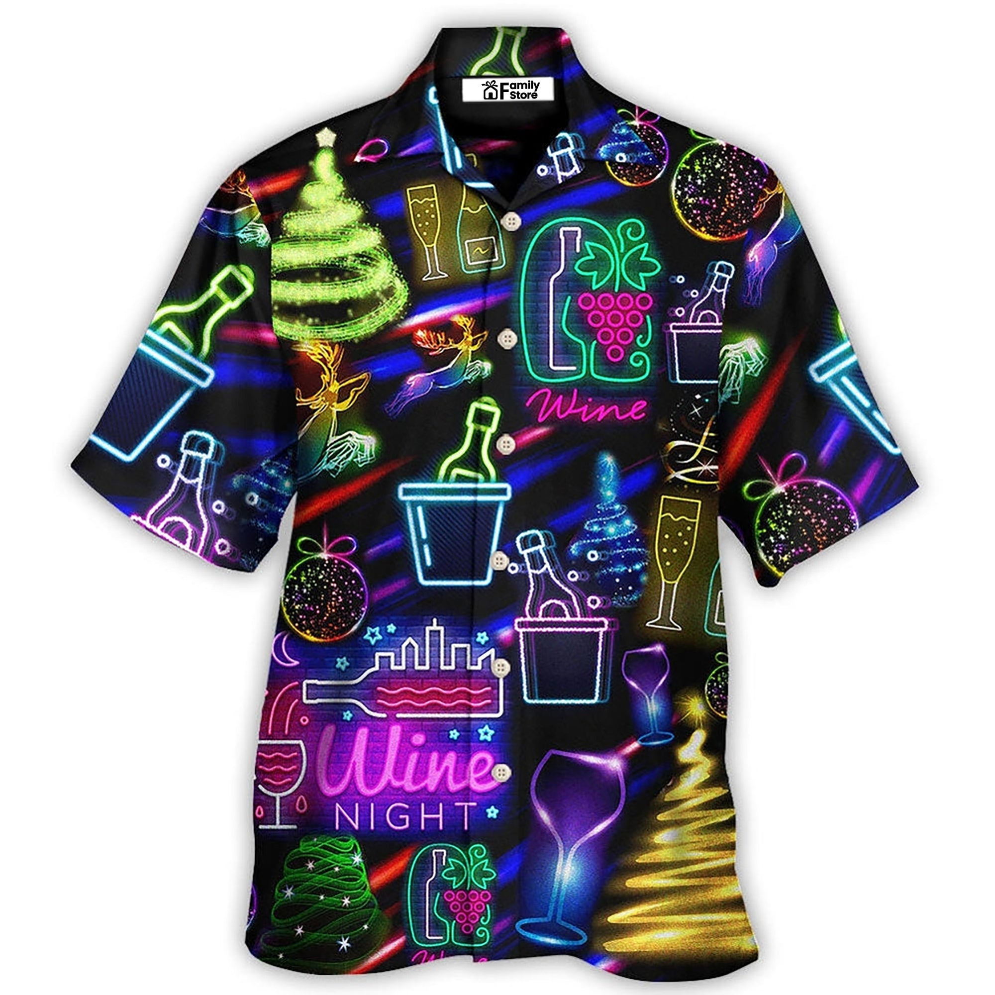 Wine Christmas Neon Art Drinking – Hawaiian Shirt