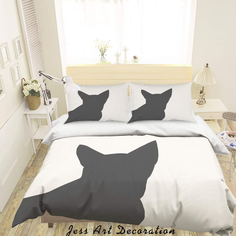 3D White Black Cat Quilt Cover Set Bedding Set Duvet Cover Pillowcases SF17