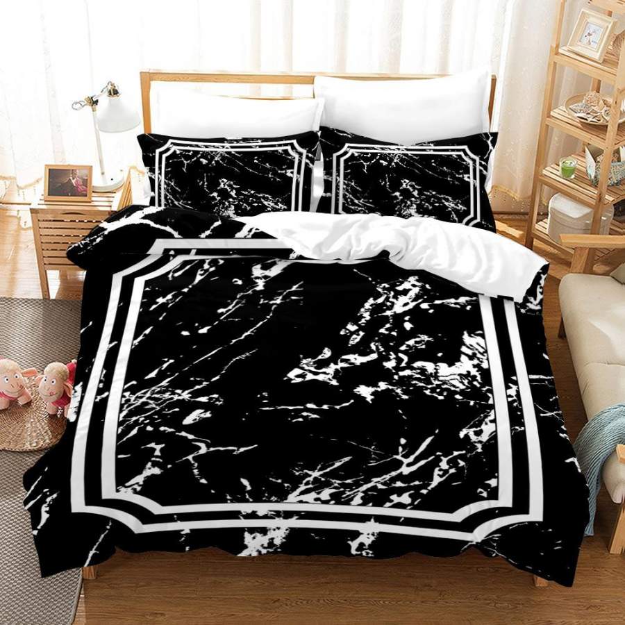 3D Black Marble Quilt Cover Set Bedding Set Duvet Cover Pillowcases A416 LQH