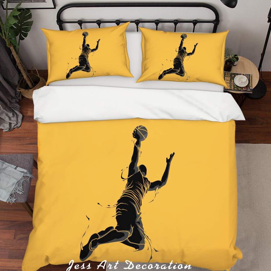 3D Yellow Basketball Player Dunk Quilt Cover Set Bedding Set Pillowcases 16