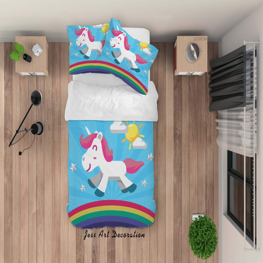 3D Blue Rainbow Unicorn Quilt Cover Set Bedding Set Duvet Cover Pillowcases SF63