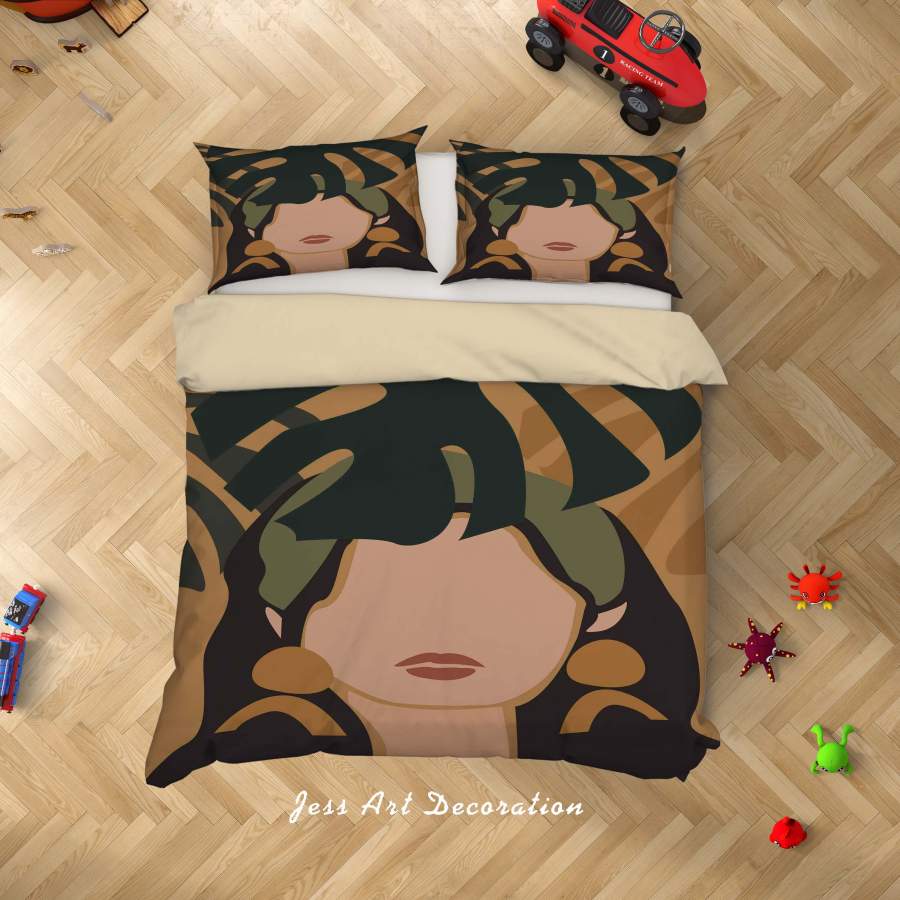 3D Beauty Lady Silhouette Tropical Leaves Quilt Cover Set Bedding Set Duvet Cover Pillowcases SF02