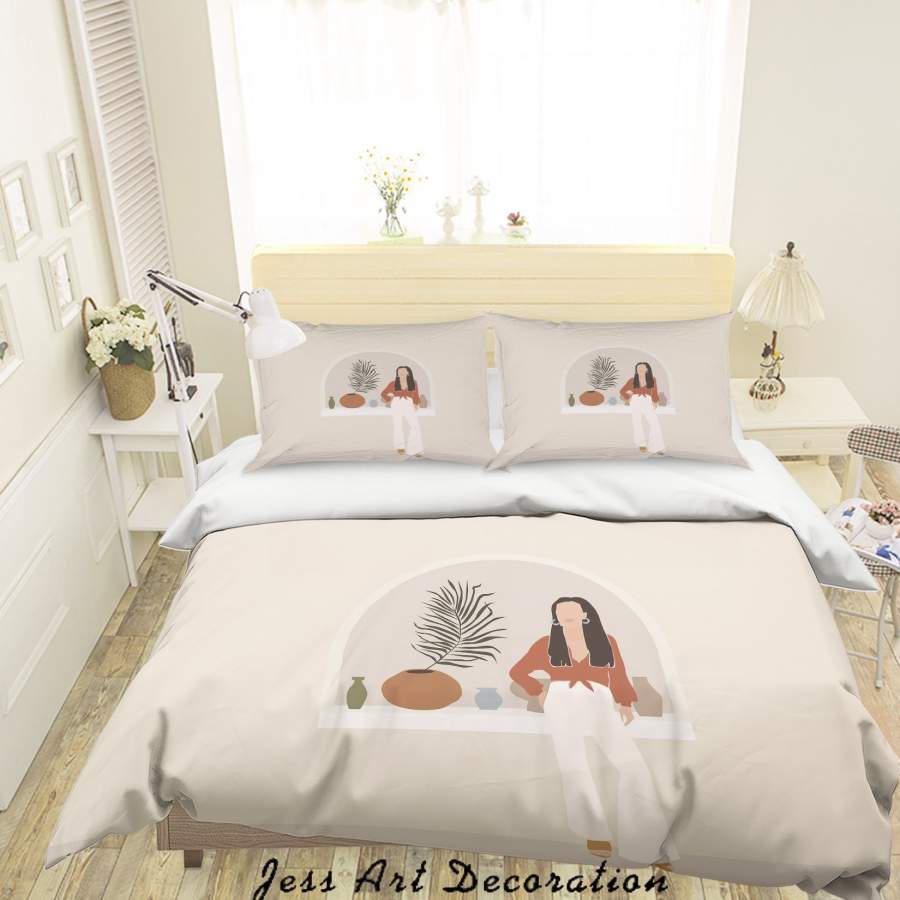 3D Beauty Woman Vase Plants Porcelain Quilt Cover Set Bedding Set Duvet Cover Pillowcases SF24