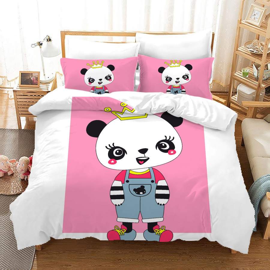 3D Cartoon Panda Pink Quilt Cover Set Bedding Set Duvet Cover Pillowcases A633 LQH