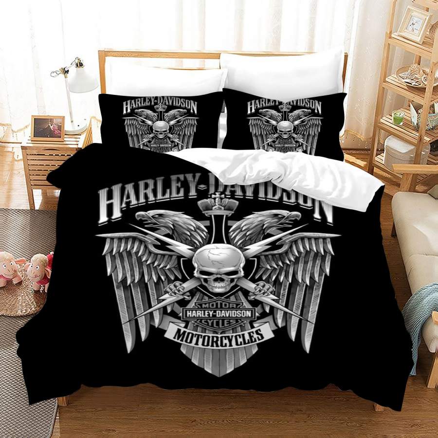 3D Black Gray Skull Harley-Davidson Motorcycle Quilt Cover Set Bedding Set Duvet Cover Pillowcases SF82