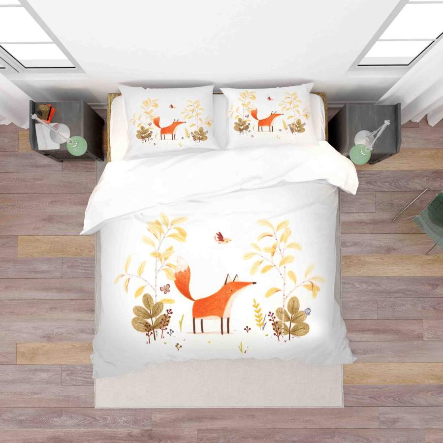 3D White Fox Bird Plants Quilt Cover Set Bedding Set Duvet Cover Pillowcases SF027