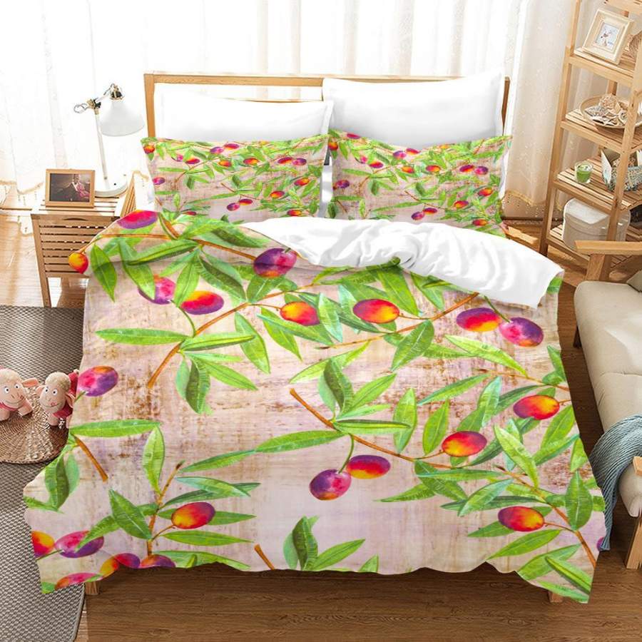 3D Plum Fruits Quilt Cover Set Bedding Set Duvet Cover Pillowcases SF28